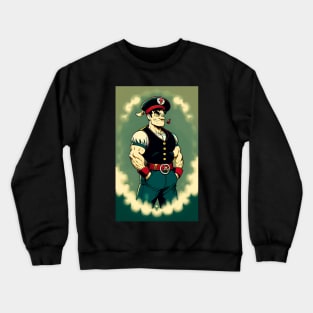 Strong sailor smoking pipe in vintage cartoon Crewneck Sweatshirt